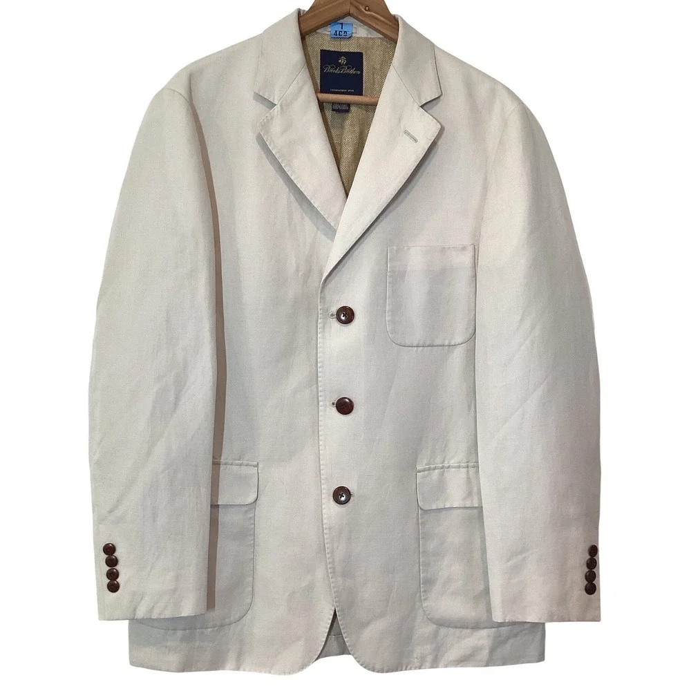 Brooks Brothers Linen Cotton Blend 3 Button Blazer Sport Coat Beige - Medium 40R